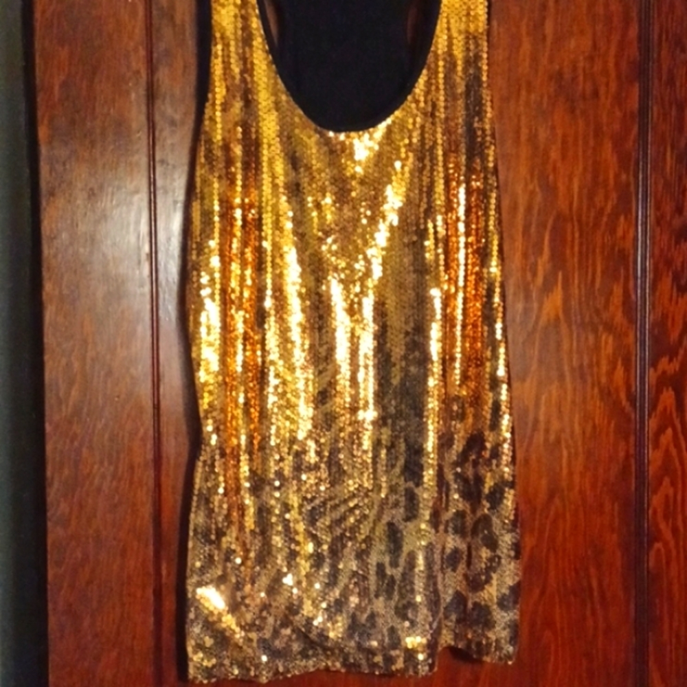Dots Leopard Print Sequined Tank Sz XL